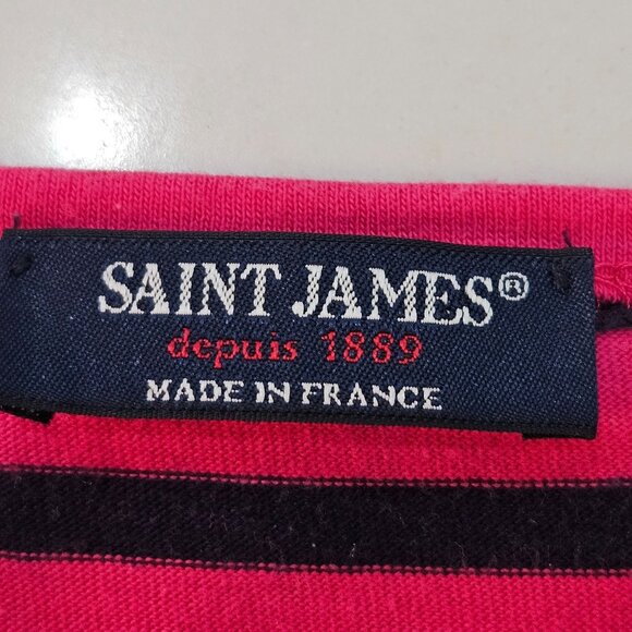 Saint James Breton Stripe Top Sz 6 Made in France Cotton Nautical Pink Black - Picture 6 of 10